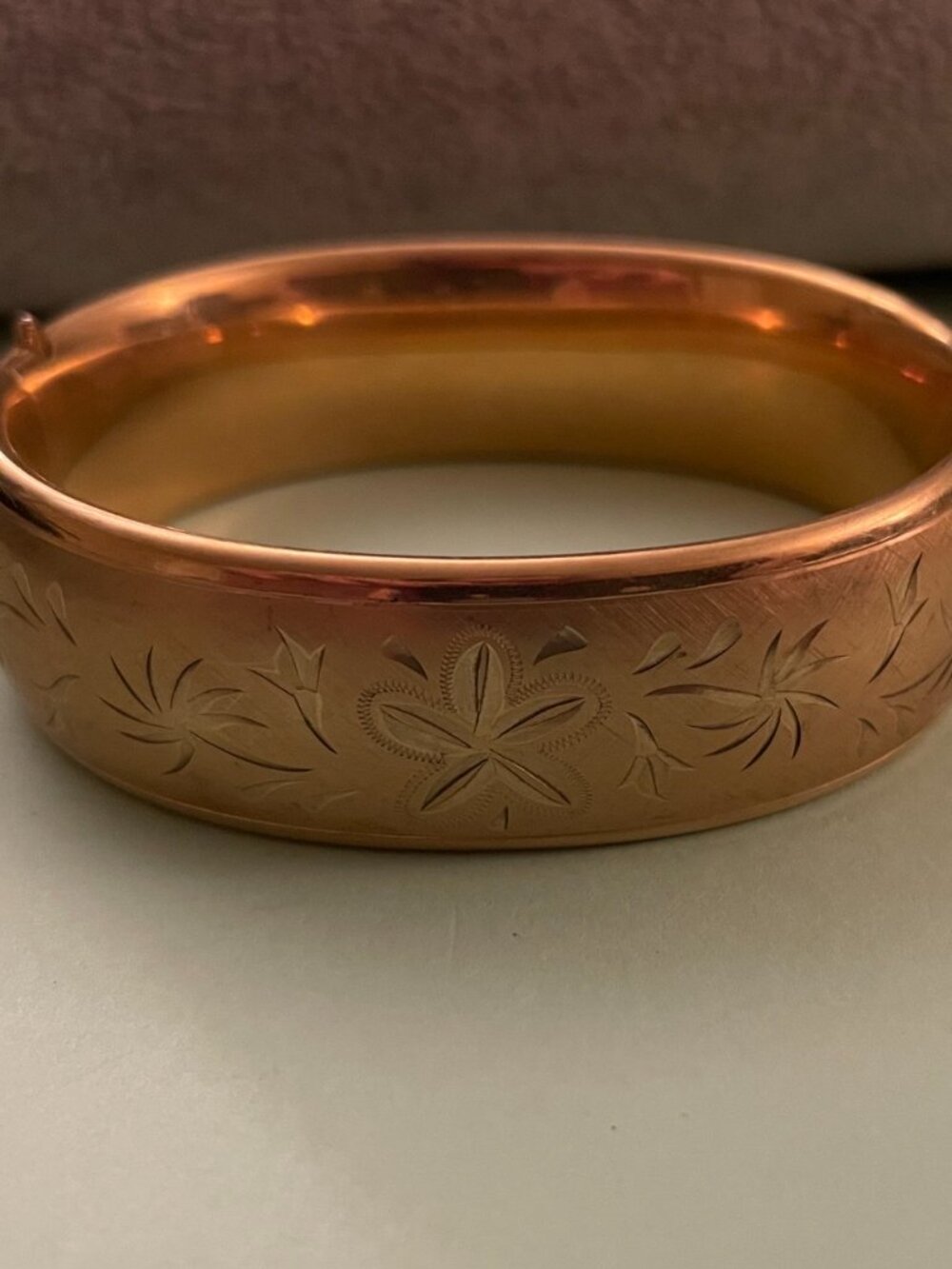Vintage Gold Bracelet 1/20 12k Etched 30 grams Bangle 1940s Deco Mid Century